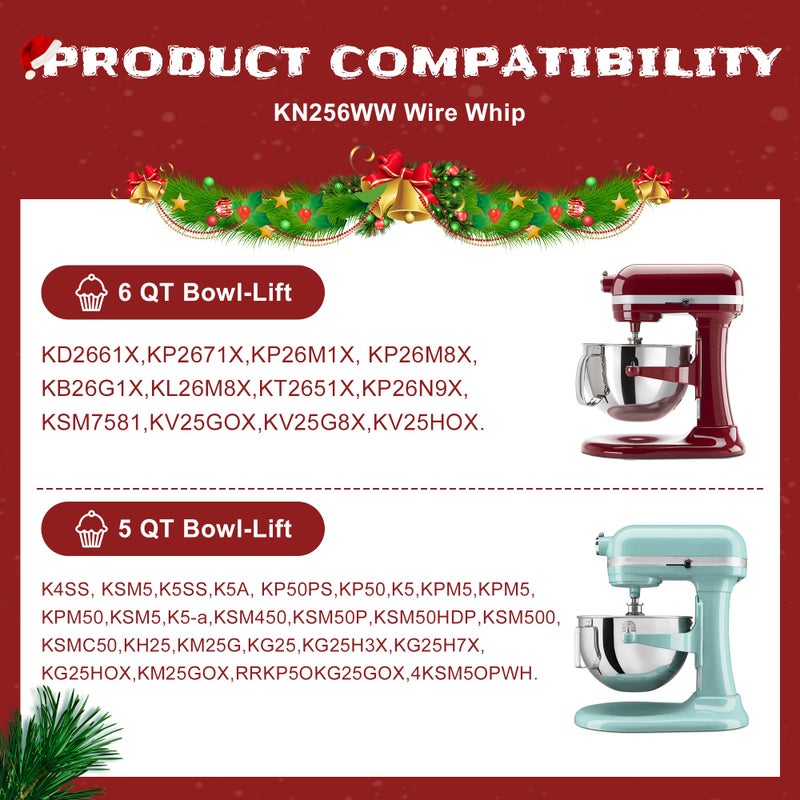 Sikawai KN256WW 6-Wire Whip Kitchen Mixers Attachment Fits for 6 Quart k-i-t-c-h-e-n-a-i-d Bowl-Lift Stand Mixer Accessory Replacement,Stainless Steel Whisk Replaces KV25GOX,KD2661X,KP26M1X,KT2651X by Sikawai - Image 5